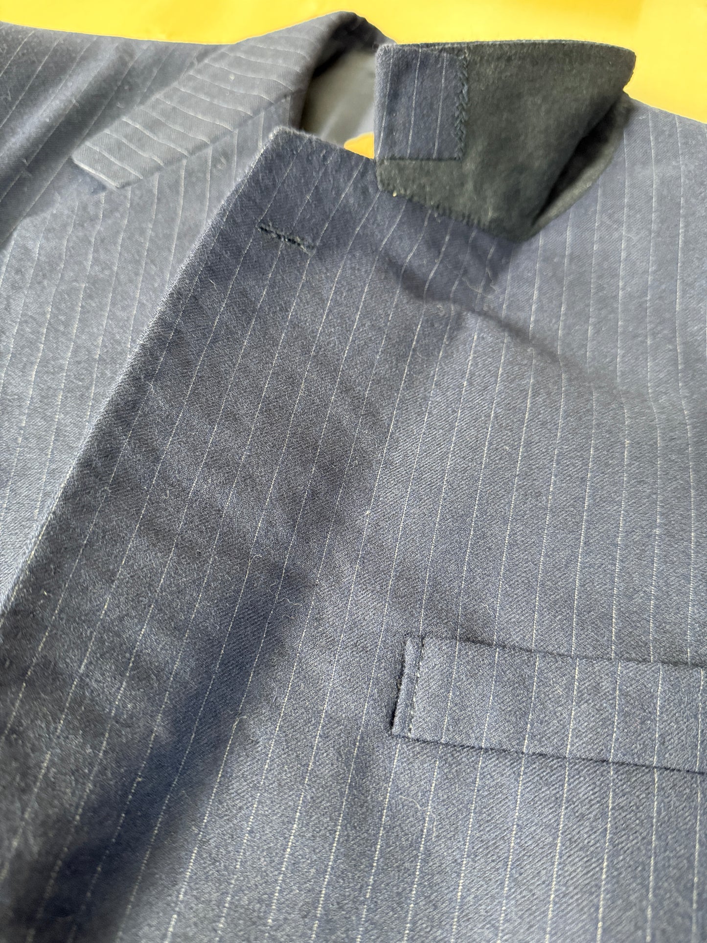 Giacca sartoriale anni ‘70 in flanella blu gessata (nuova) - tg. 50
