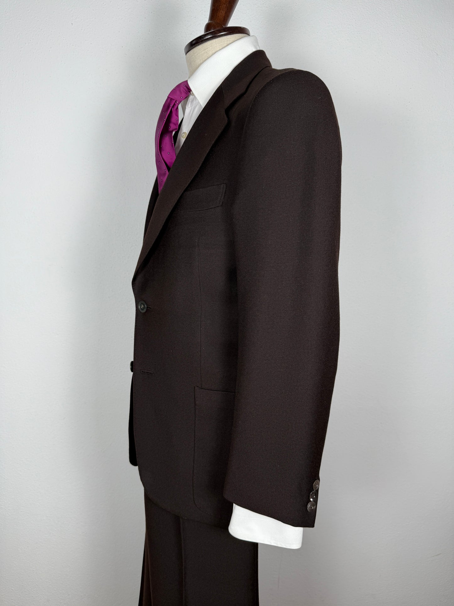 Completo 3 pezzi anni ‘70 a zampa in flanella marrone - tg. 44/46