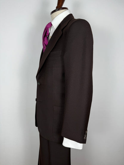 Completo 3 pezzi anni ‘70 a zampa in flanella marrone - tg. 44/46