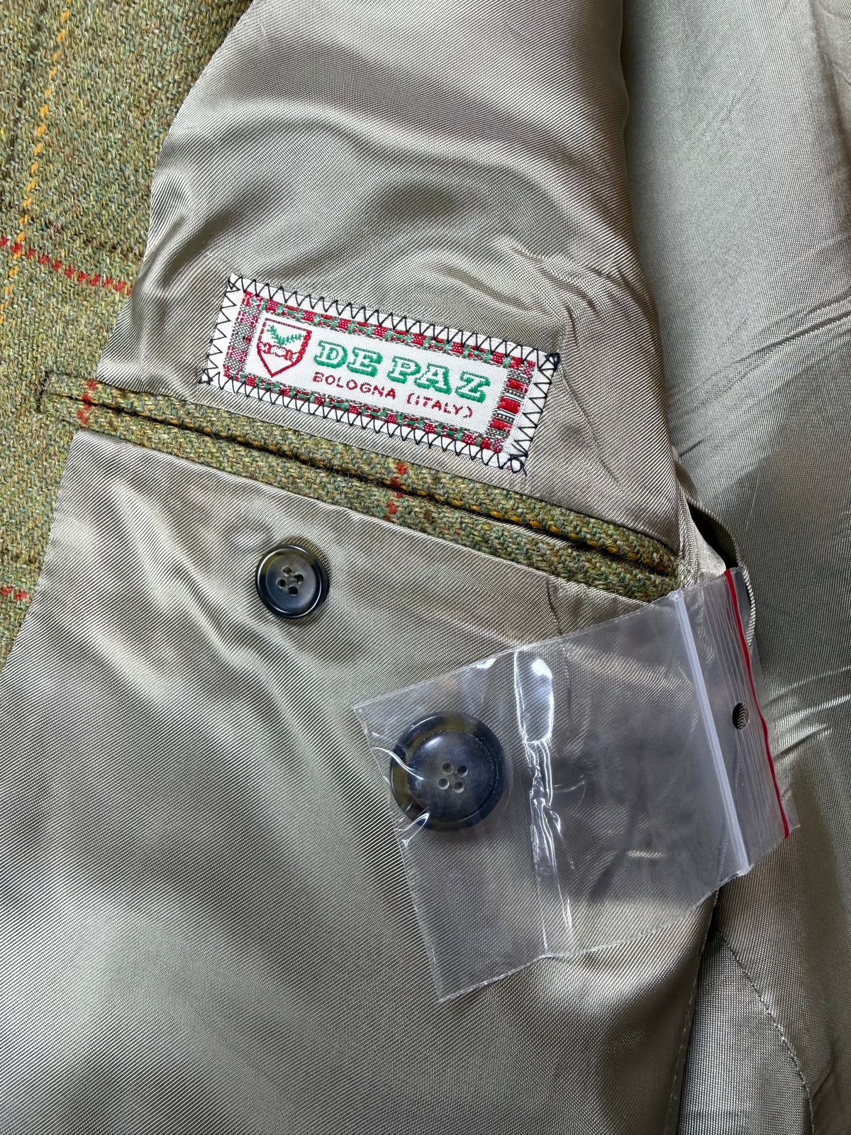 Giacca De Paz tweed verde cachi finestrato - tg. 52
