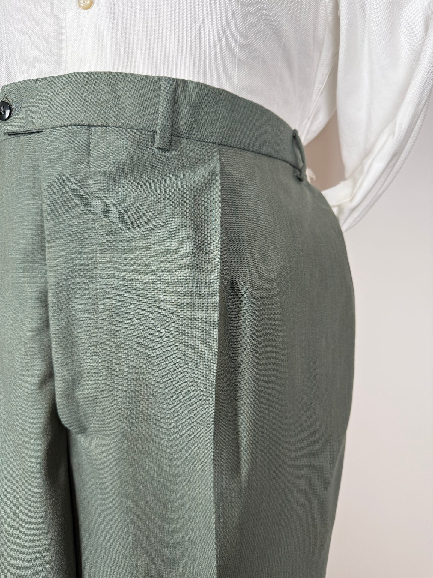 Completo anni '80 fresco lana verde menta (NOS) - tg. 54/56 drop basso