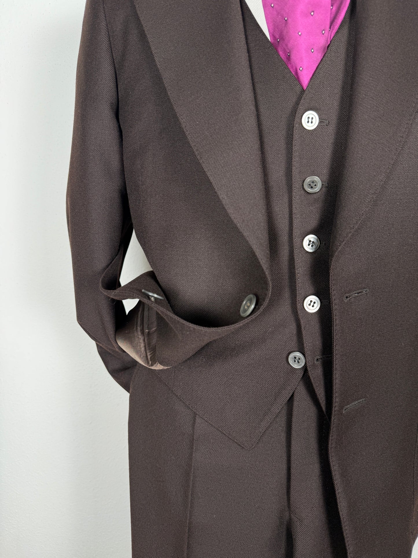 Completo 3 pezzi anni ‘70 a zampa in flanella marrone - tg. 44/46