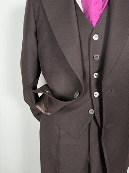 Completo 3 pezzi anni ‘70 a zampa in flanella marrone - tg. 44/46