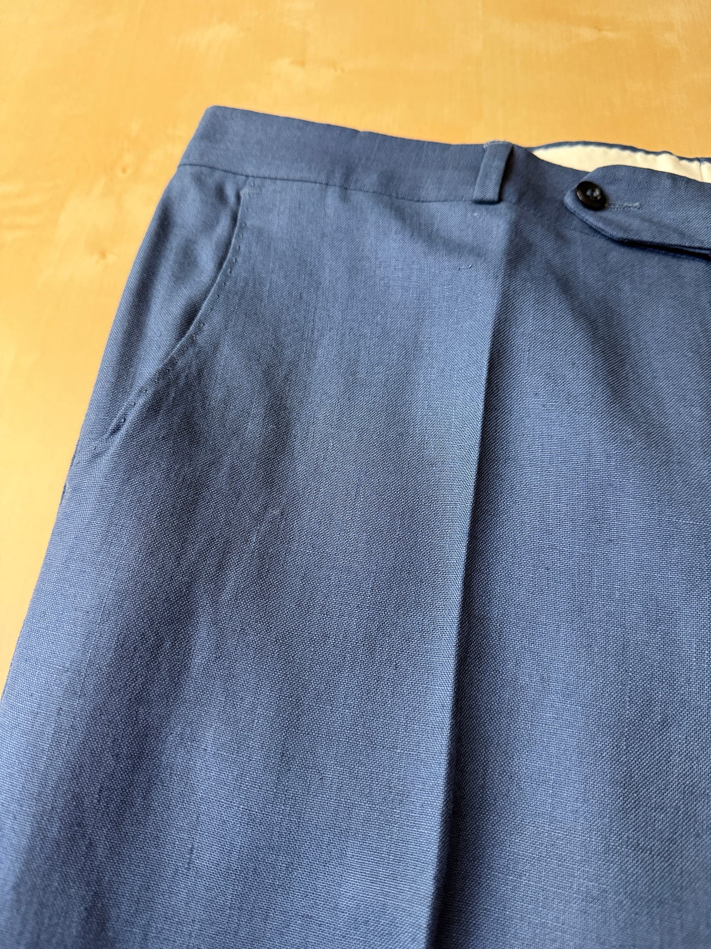 Pantalone anni ‘70 in lino e viscosa blu cobalto - tg. 50