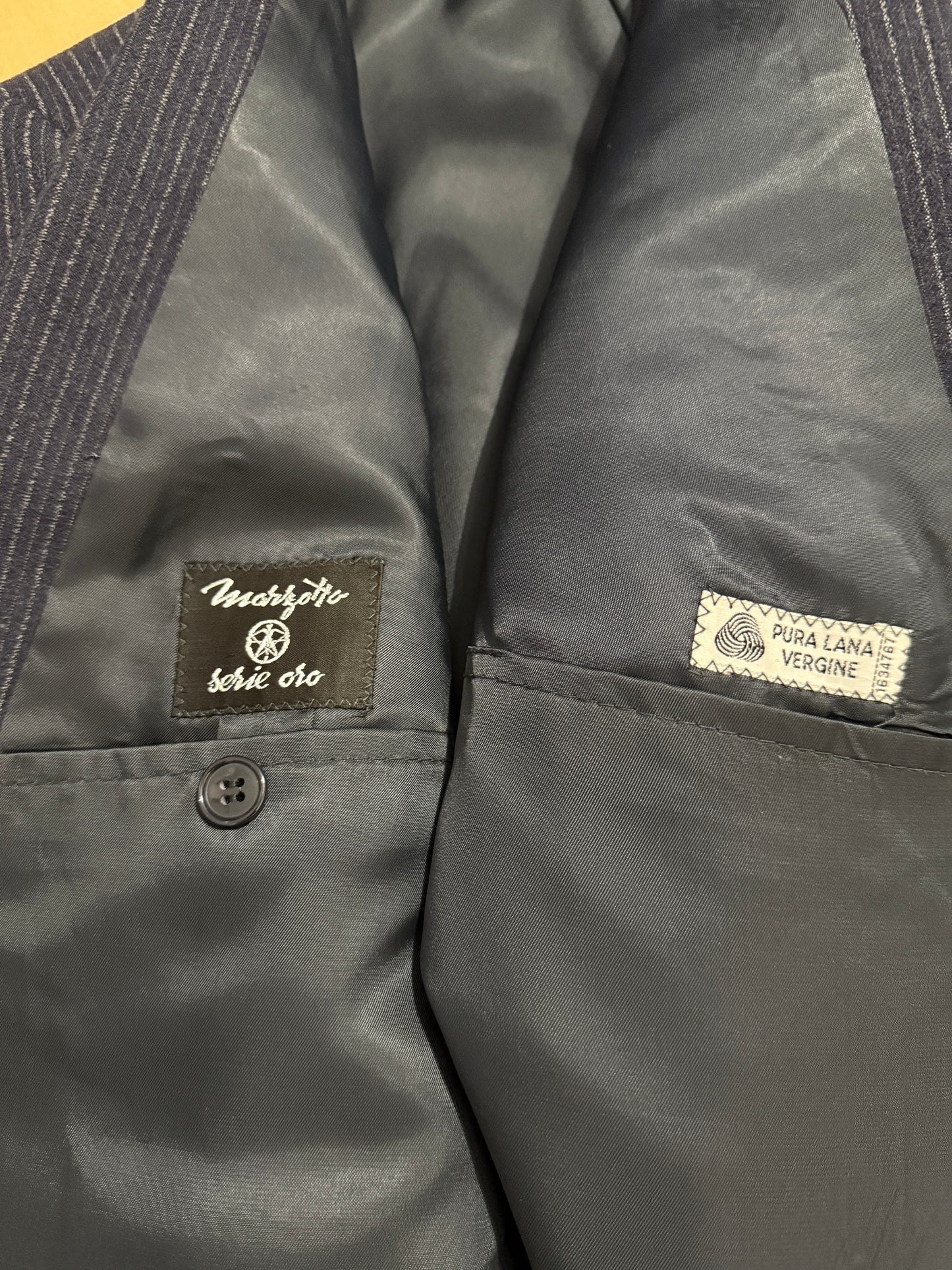 Completo Marzotto anni ‘70/‘80 in flanella blu gessato (NOS) - tg. 44