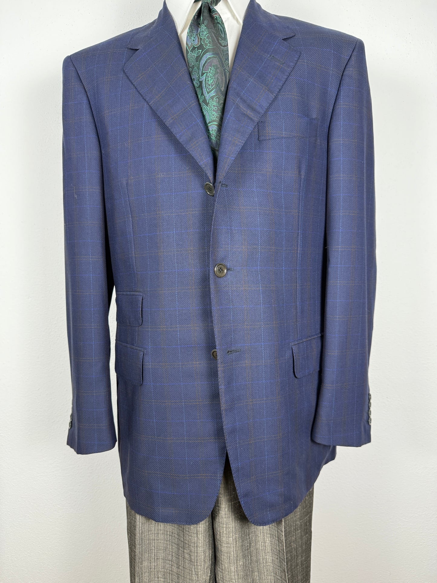 Giacca Pierre Cardin anni '90 in lana super twist blu a quadri - tg. 52/54