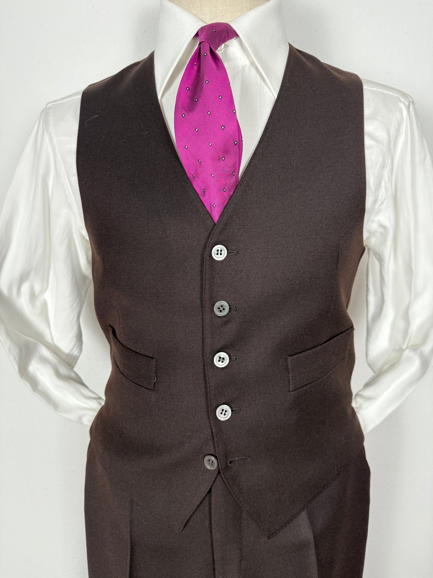 Completo 3 pezzi anni ‘70 a zampa in flanella marrone - tg. 44/46