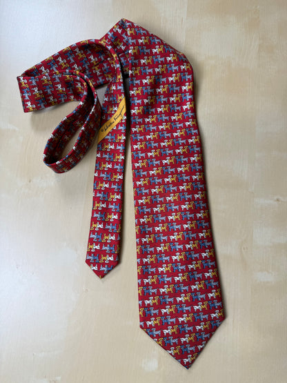 Cravatta Ferragamo rossa con cani multicolore