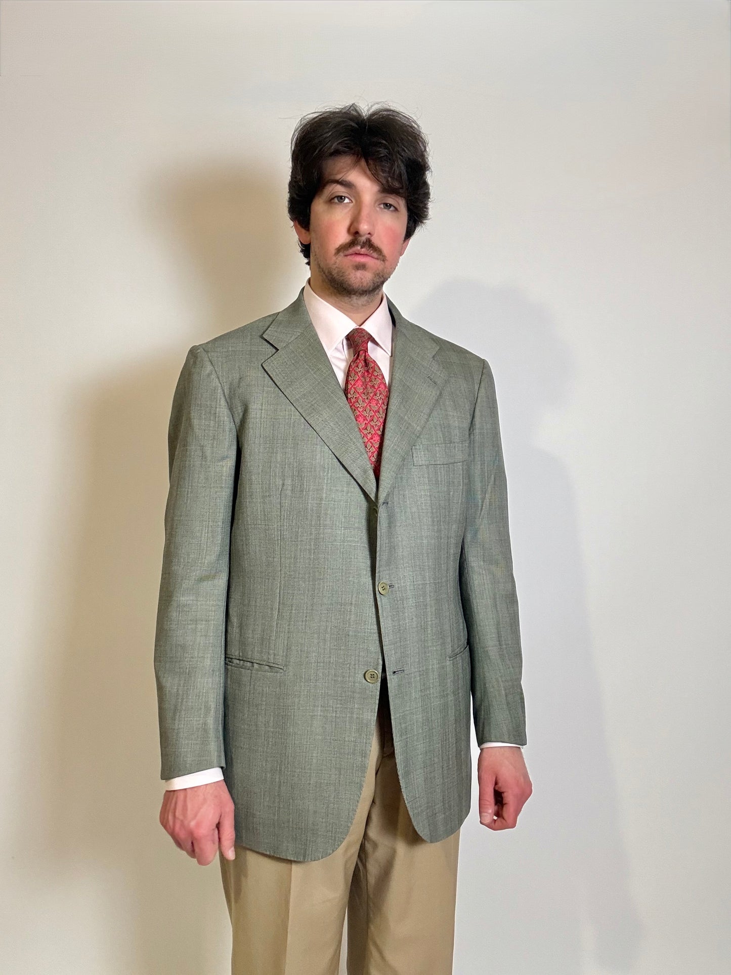 Giacca Kiton fresco lana 14 micron verde salvia - tg. 52/54