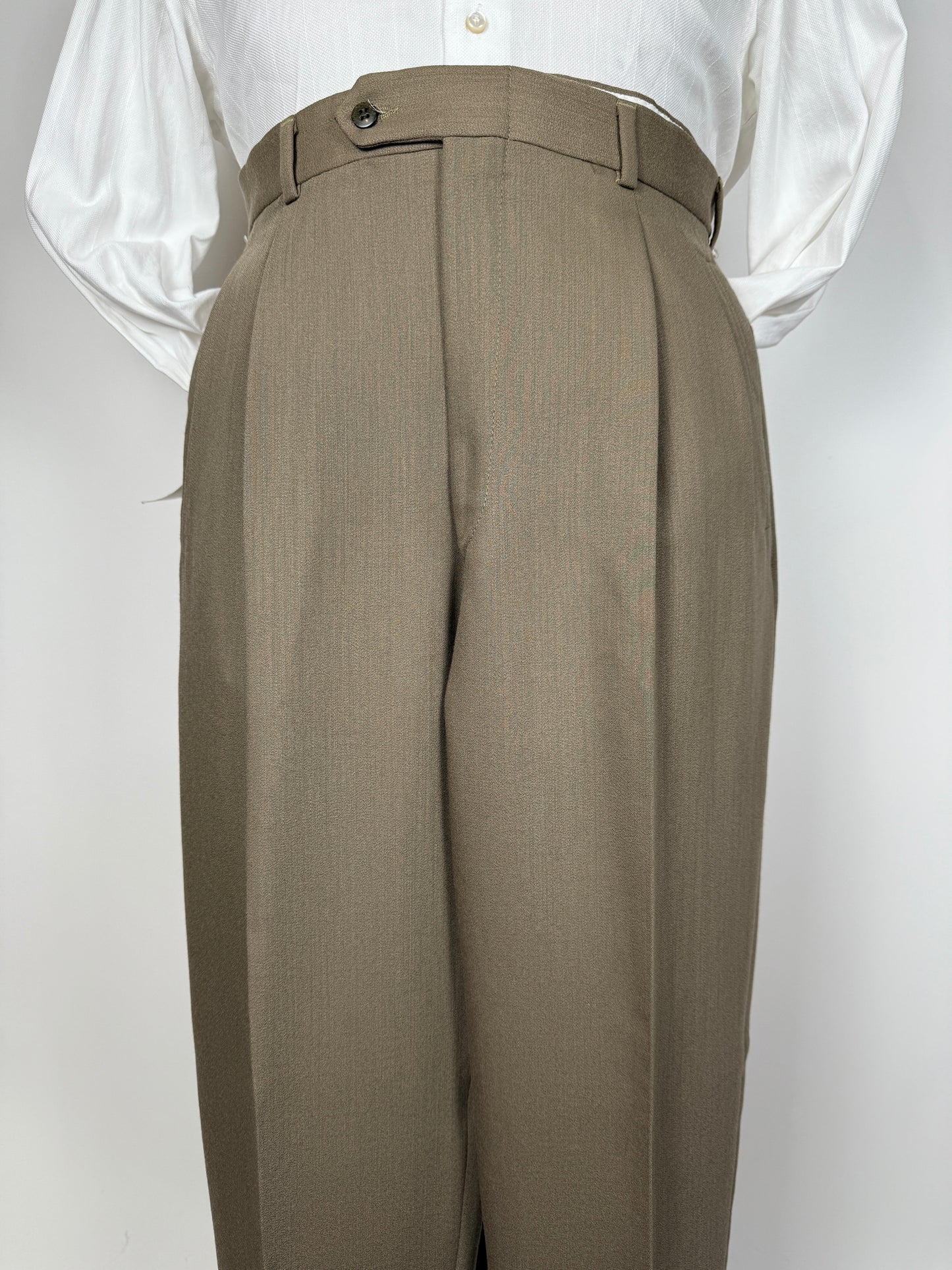 Pantaloni anni ‘80 lana pettinata cachi - tg. 52/54