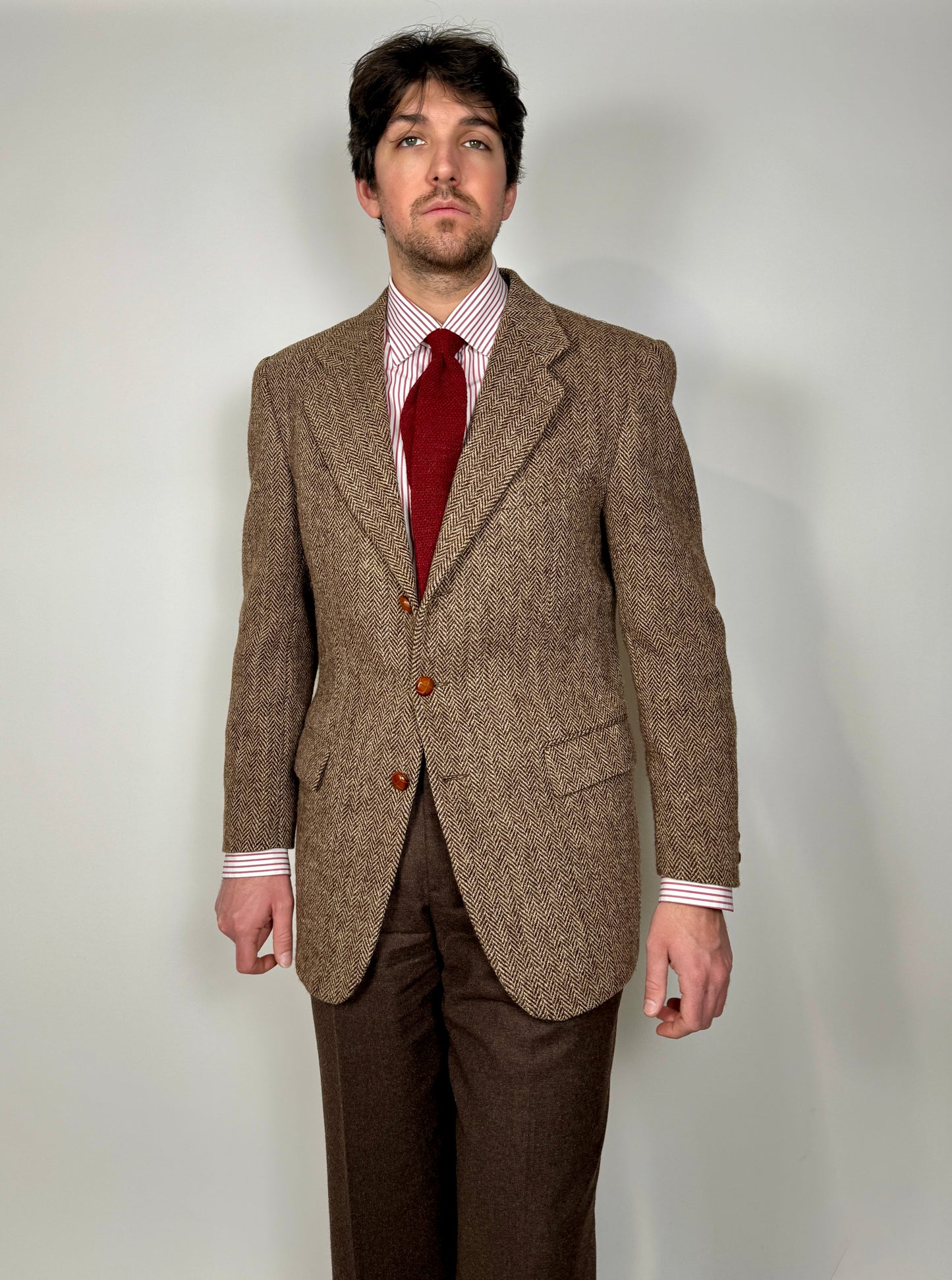 Giacca anni ‘90 in Harris Tweed marrone spigato - tg. 50