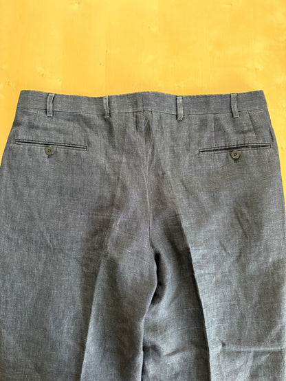 Pantaloni Isaia lino blu effetto chambray - tg. 52