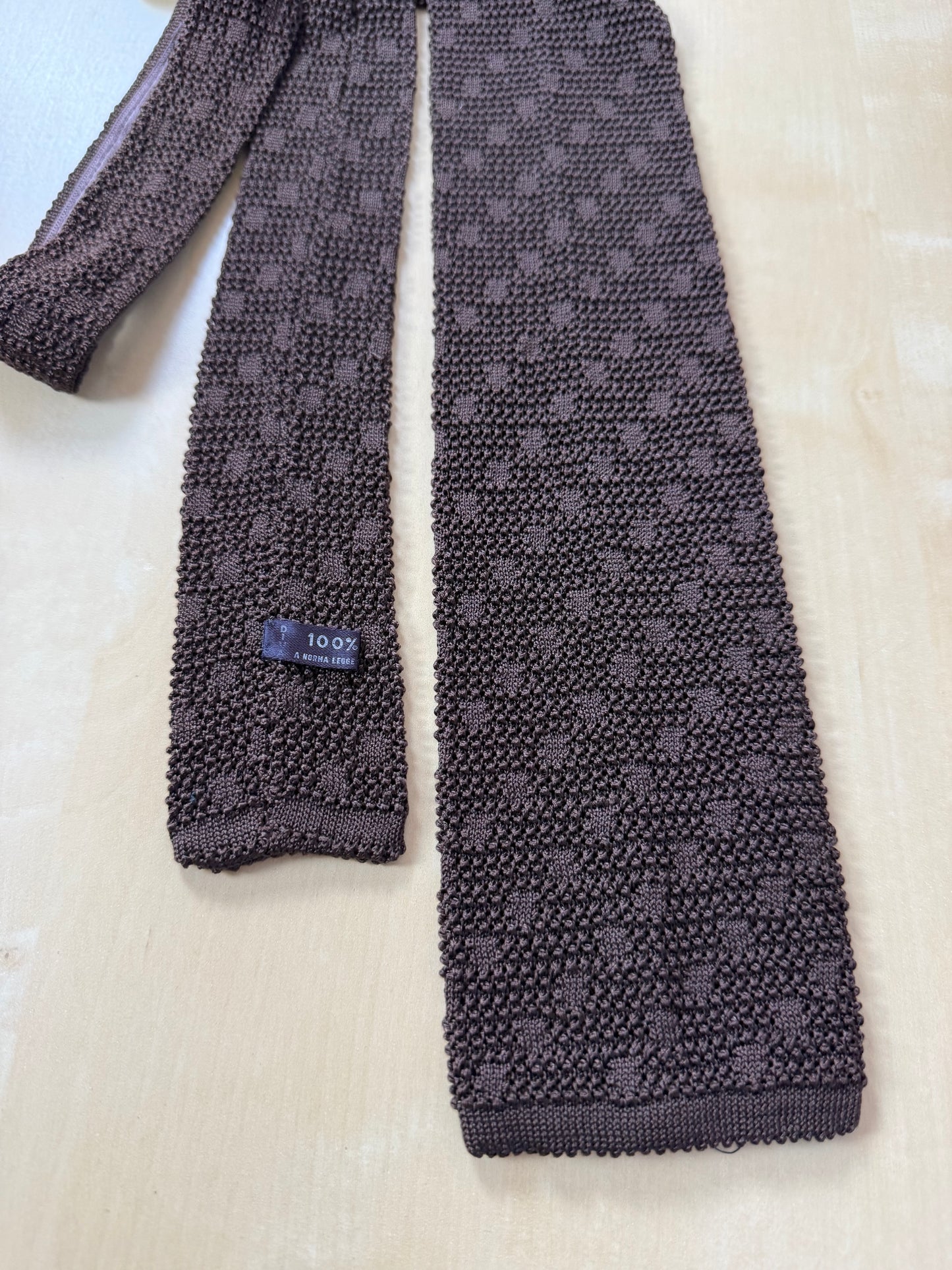 Cravatta tricot in seta marrone anni '70