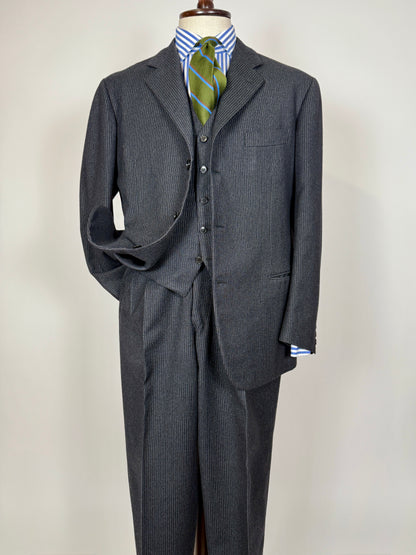 Completo 3 pezzi anni ‘60 sartoriale flanella antracite gessato - tg. 50