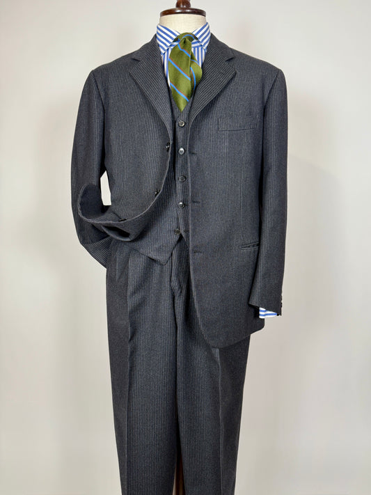 Completo 3 pezzi anni ‘60 sartoriale flanella antracite gessato - tg. 50