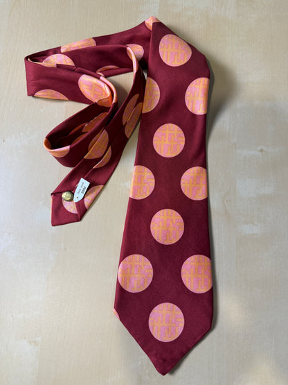 Cravatta anni ‘70 bordeaux cerchi rosa
