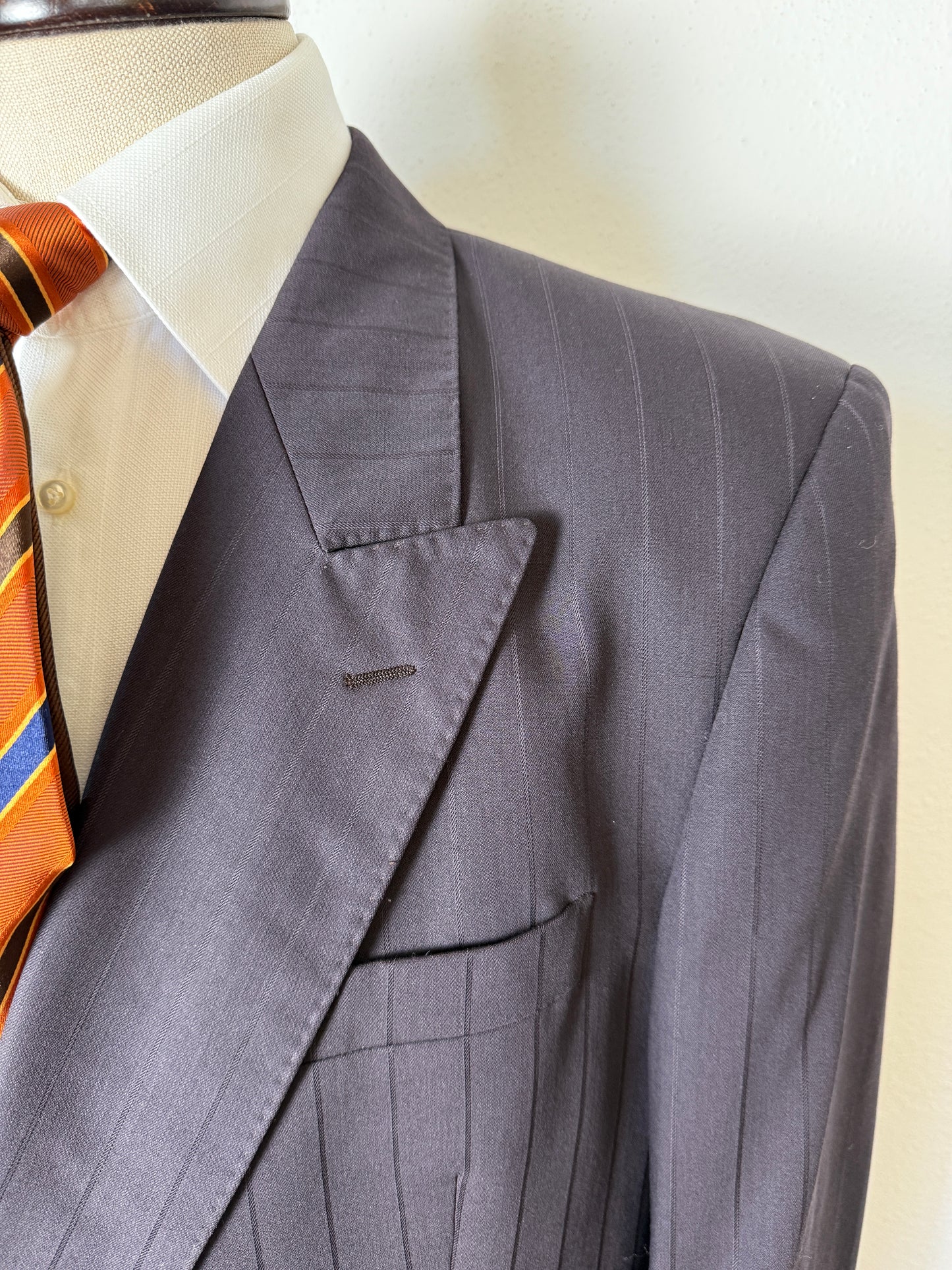 Completo doppiopetto gessato anni ‘80 marrone cacao - tg. 52