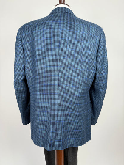 Giacca anni ‘80 pied-de-poule finestrato blu lana e cashmere - tg. 54/56