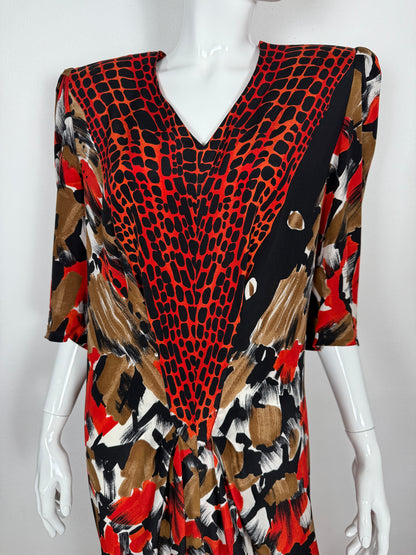Abito anni ‘80 in pura seta animalier/astratto - tg. 42/44