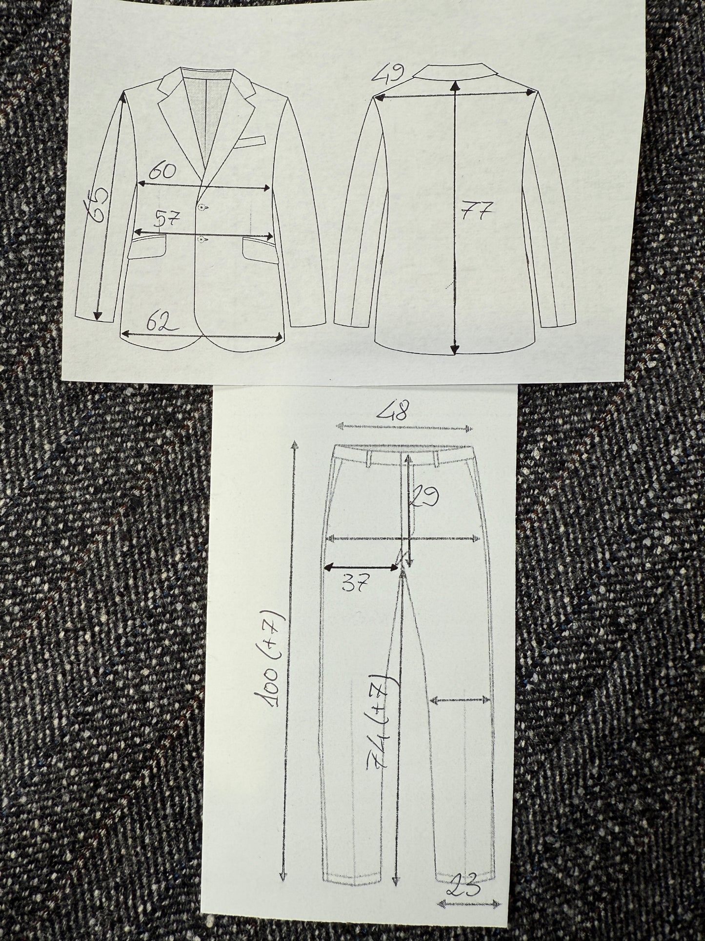 Completo anni ‘70/‘80 tweed lana e seta - tg. 52/54