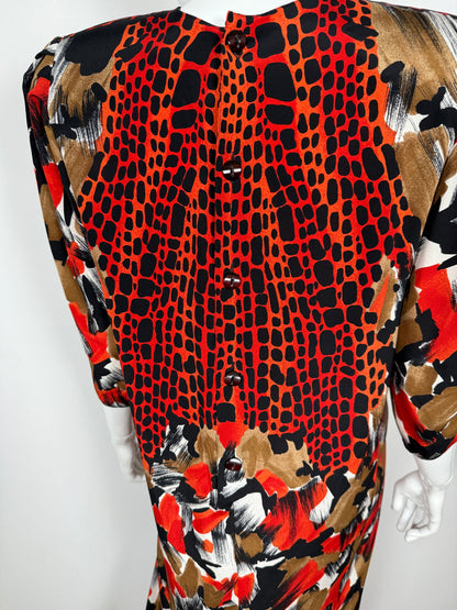 Abito anni ‘80 in pura seta animalier/astratto - tg. 42/44