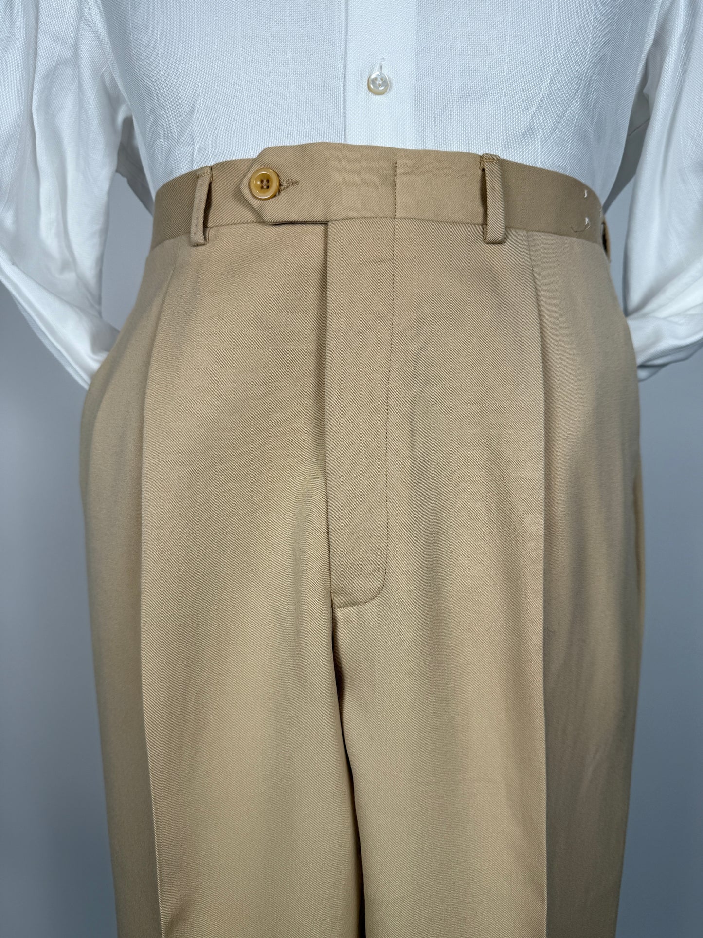 Pantaloni anni ‘70/'80 in twill di lana beige (NOS) - tg. 50