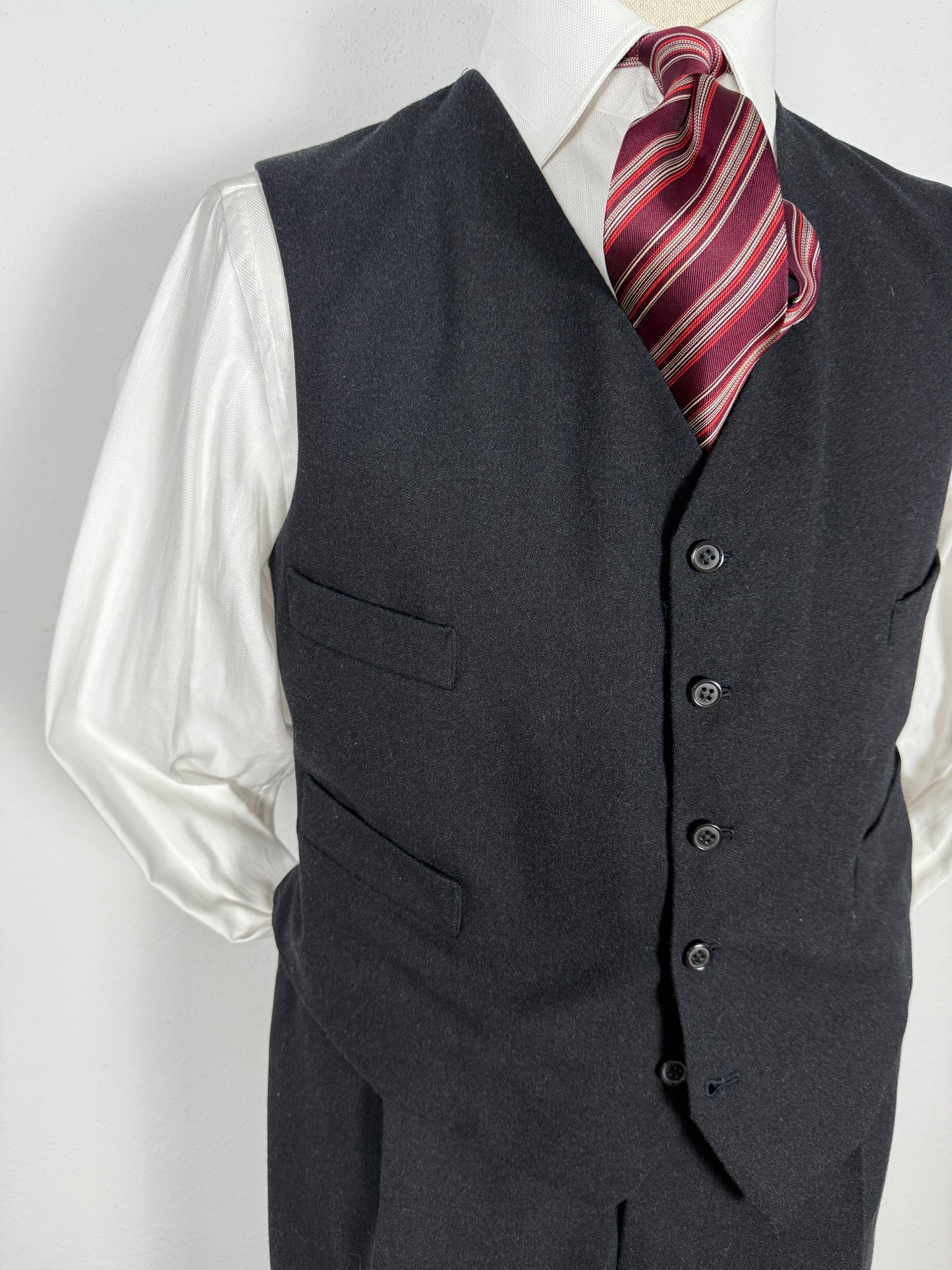 Completo 3 pezzi sartoriale anni ‘60/‘70 in flanella antracite - tg. 50