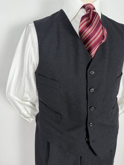 Completo 3 pezzi sartoriale anni ‘60/‘70 in flanella antracite - tg. 50