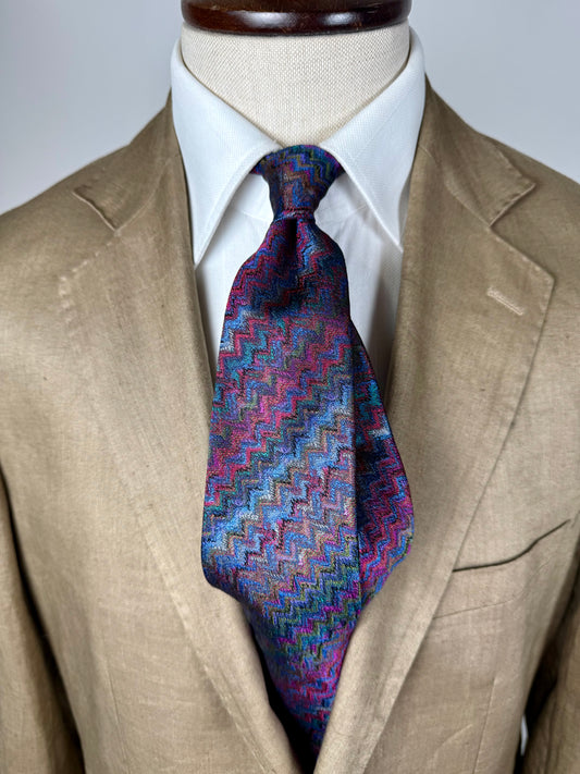 Cravatta Missoni zigzag multicolore viola e blu jacquard