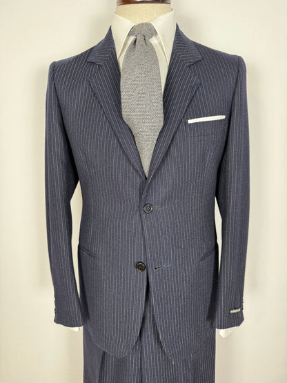 Completo Marzotto anni ‘70/‘80 in flanella blu gessato (NOS) - tg. 44