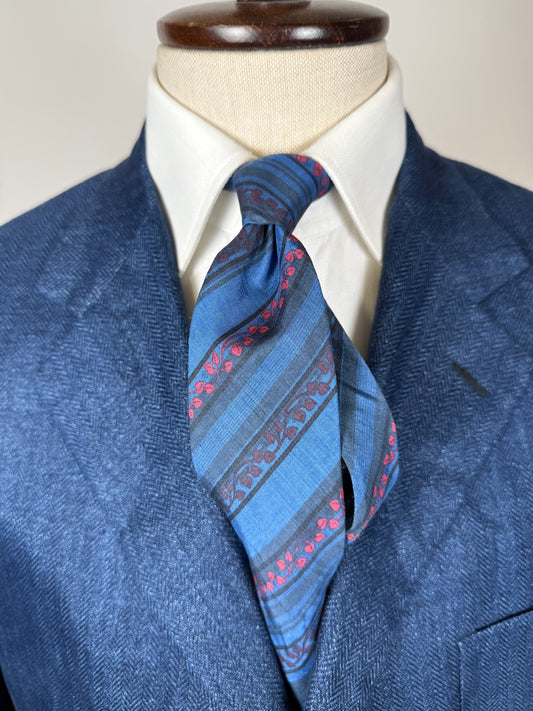 Cravatta Valentino seta shantung blu regimental e floreale