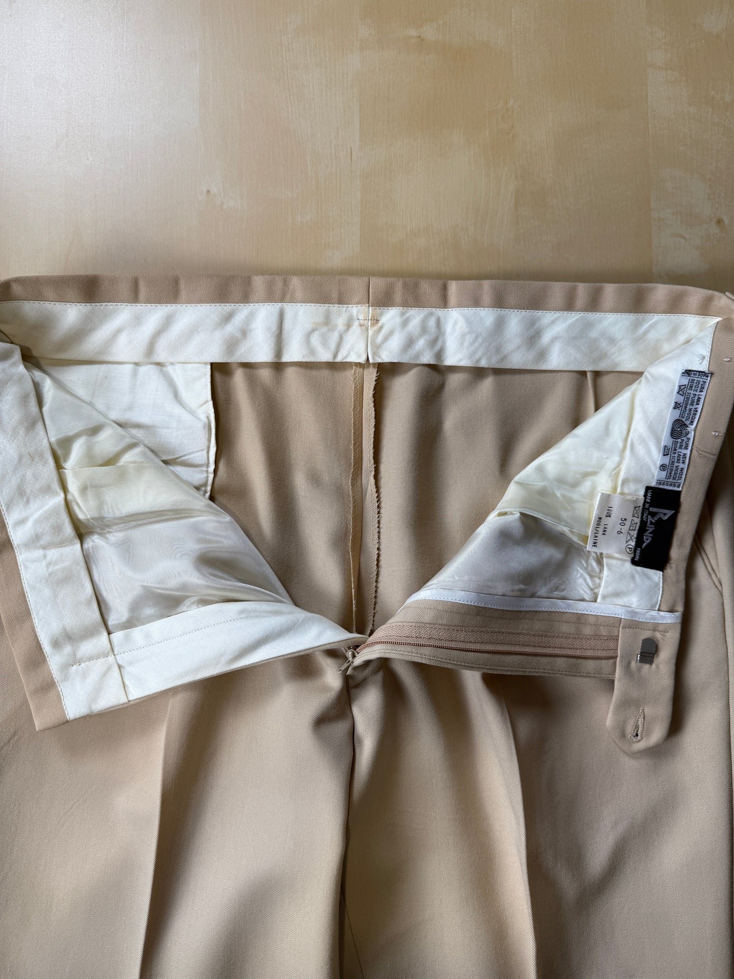 Pantaloni anni ‘70/'80 in twill di lana beige (NOS) - tg. 50