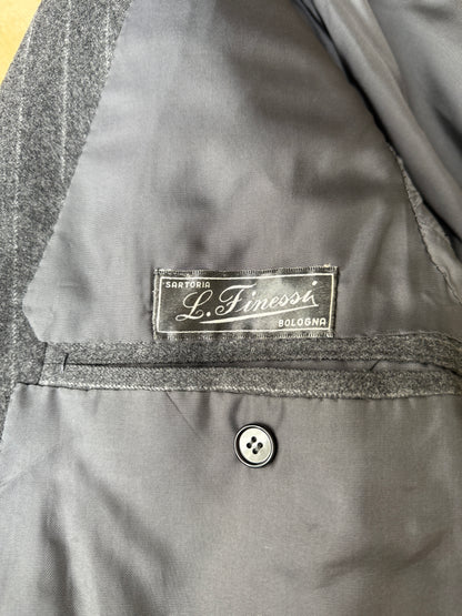 Completo doppiopetto sartoriale anni ‘70 in flanella grigio gessato - tg. 50/52 drop basso