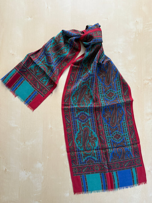 Sciarpa in seta paisley verde rossa e blu