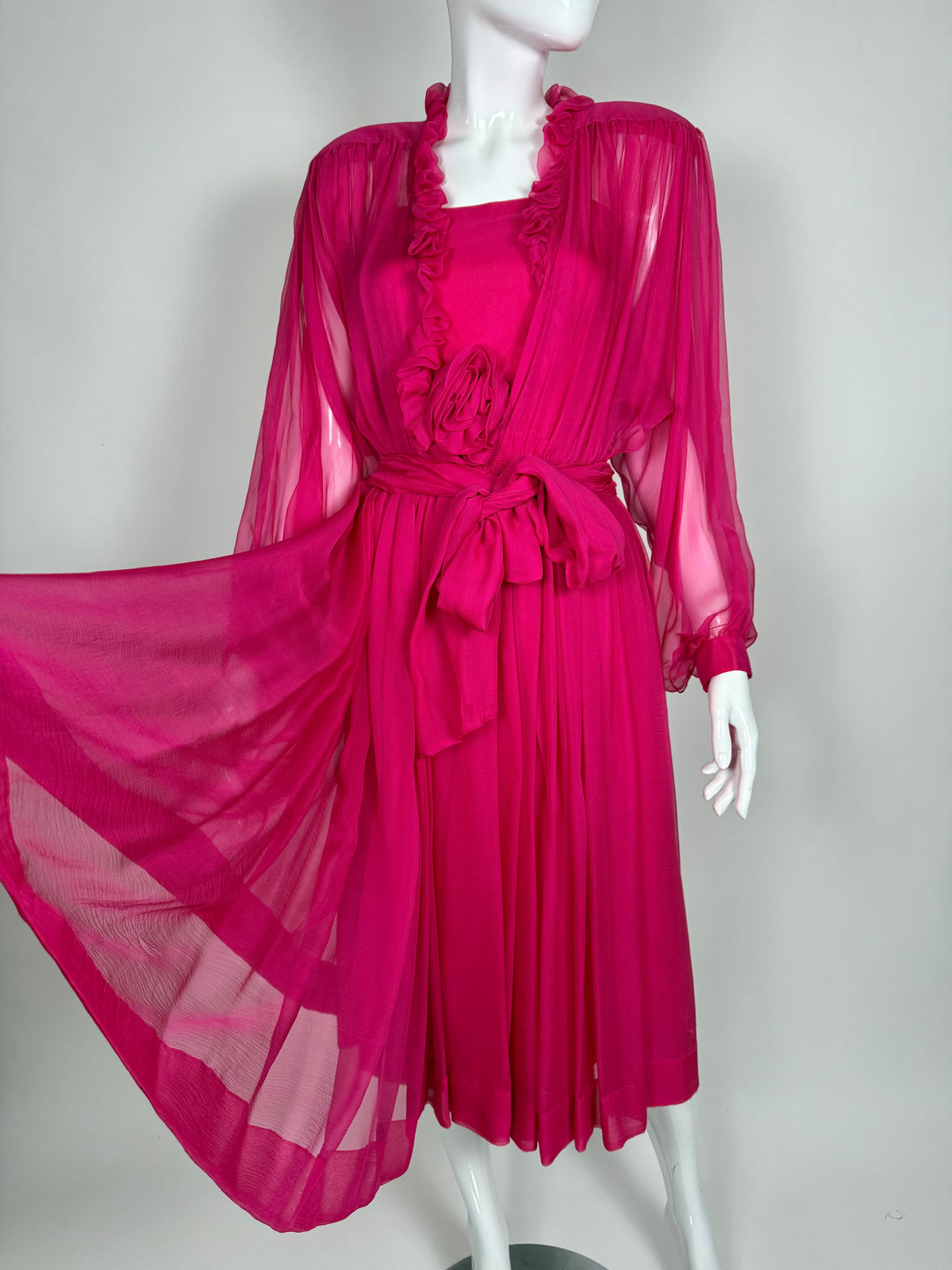 Abito sartoriale anni '80 in chiffon di seta - tg. 38 XS/S