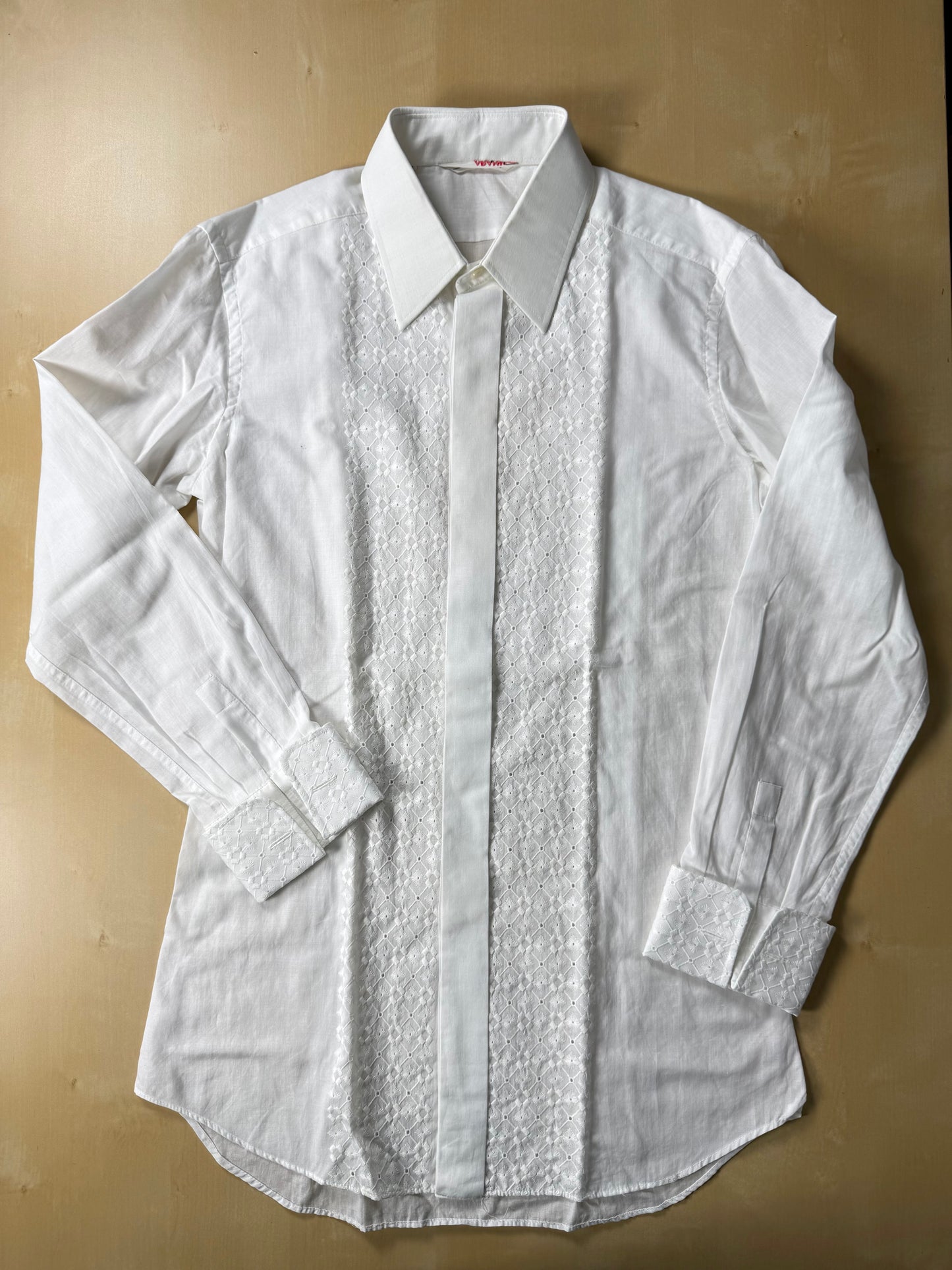 Camicia da sera anni ‘70 con ricamo - XXS, collo 38