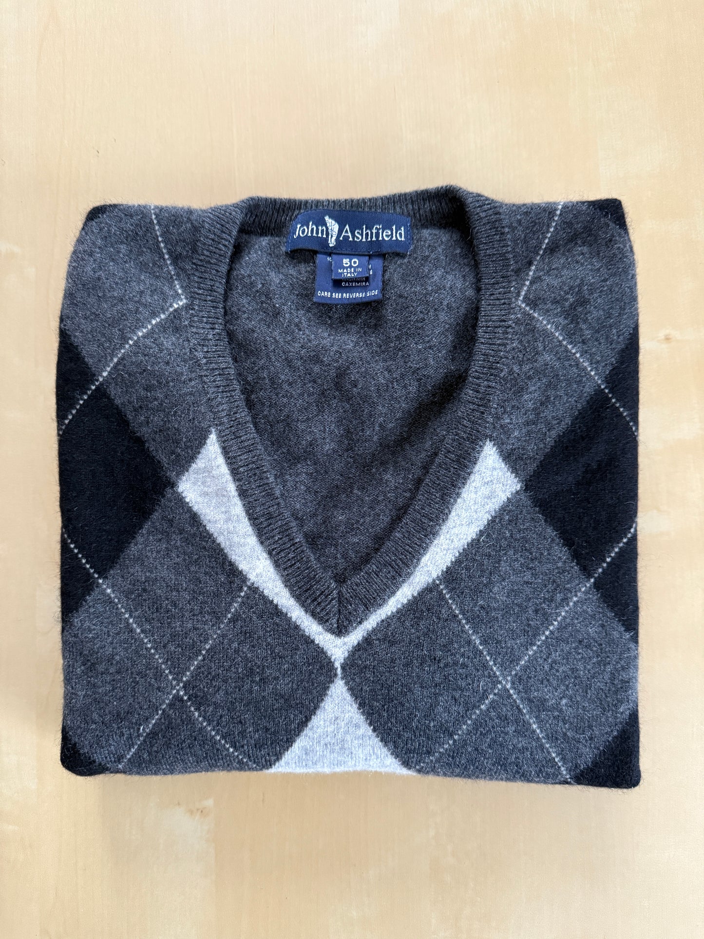 Pullover 100% cashmere grigio rombi - M