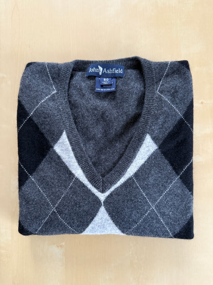 Pullover 100% cashmere grigio rombi - M