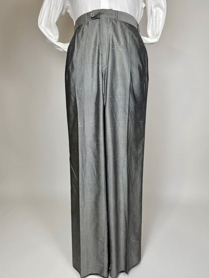 Completo in pura seta shantung grigio argento anni '80 (NOS) - tg. 52/54