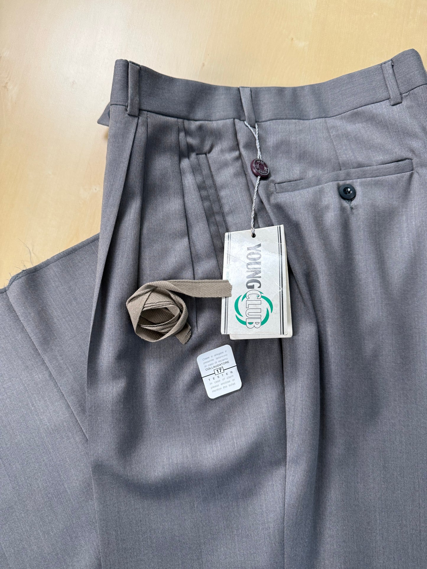 Pantaloni anni '80 NOS fresco lana grigio-verde (4 pinces!) - tg. 44/46