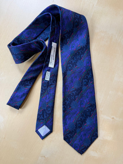 Cravatta Yves Saint Laurent floreale e regimental blu e viola