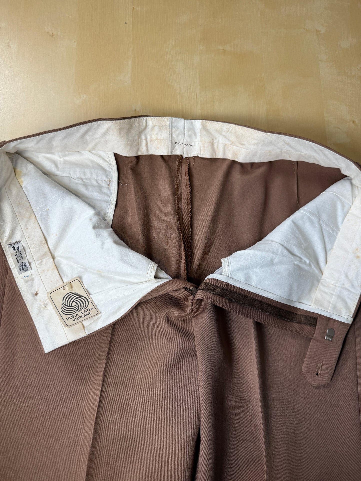 Pantaloni anni ‘70 in twill pettinato color cacao (NOS) - tg. 52