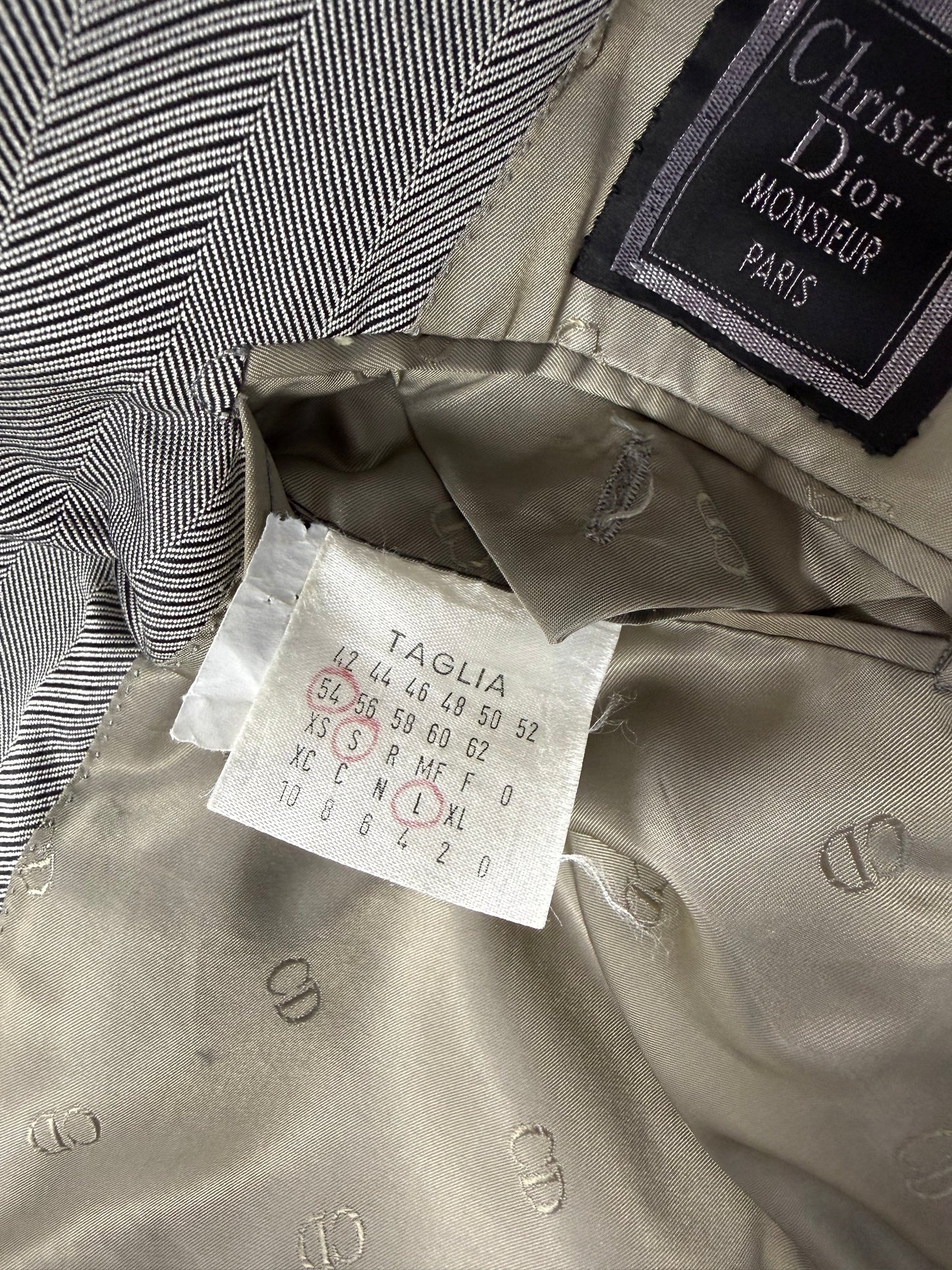 Giacca doppiopetto Christian Dior anni '70/'80 lana e seta chevrons - tg. 52 lunga
