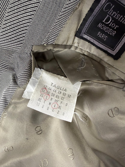 Giacca doppiopetto Christian Dior anni '70/'80 lana e seta chevrons - tg. 52 lunga