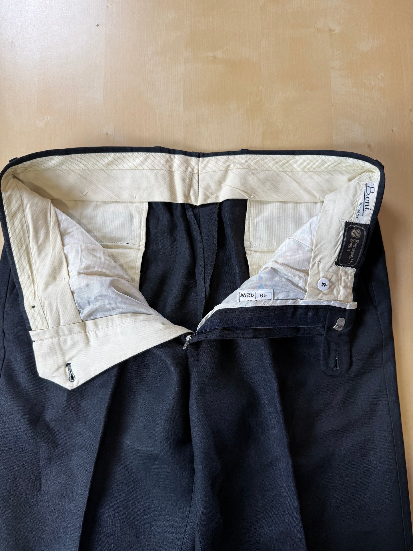 Pantaloni Ermenegildo Zegna anni '80 puro lino nero - tg. 48