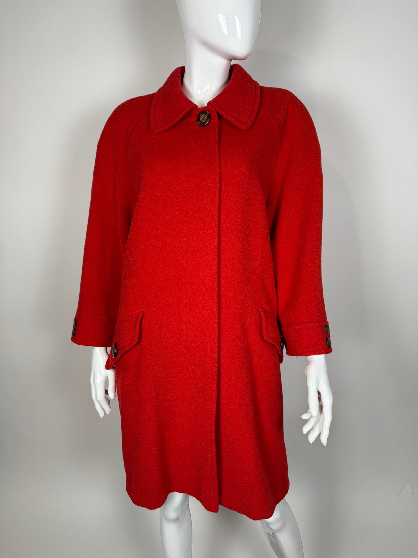 Cappotto anni ‘80 panno lana e mohair rosso scarlatto - tg. 44-46