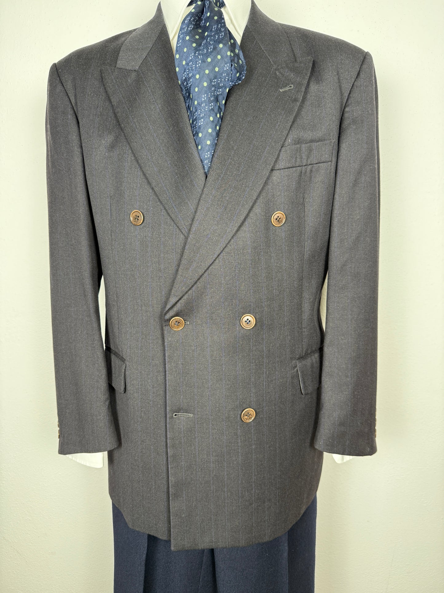 Giacca Coveri anni ‘80 doppiopetto antracite gessata - tg. 54