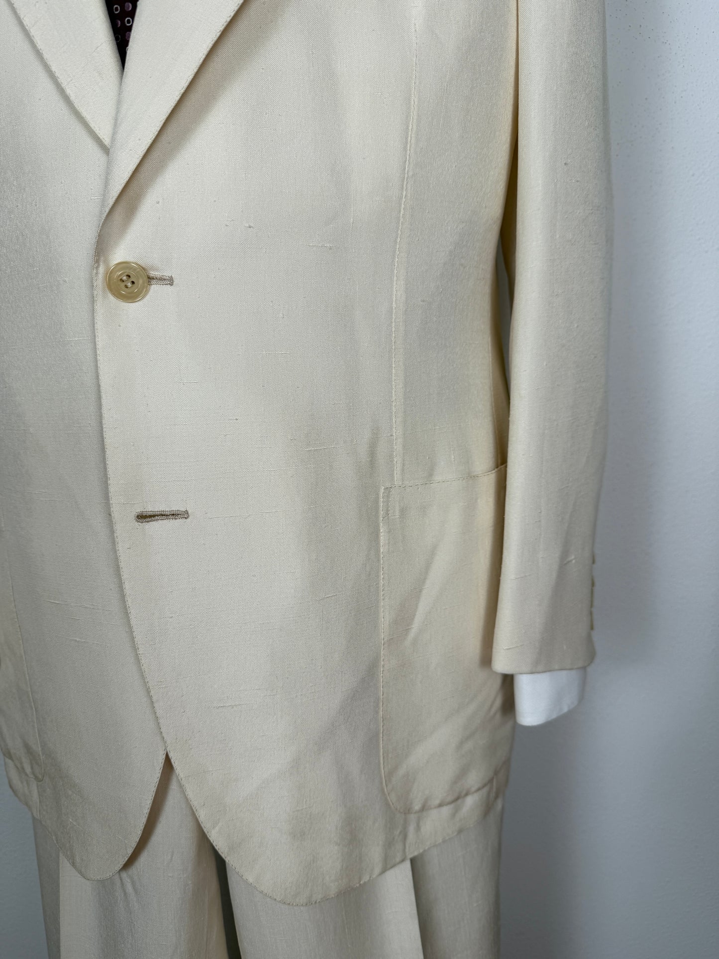 Completo anni '70 su misura in pura seta shantung bianco avorio - tg. 50
