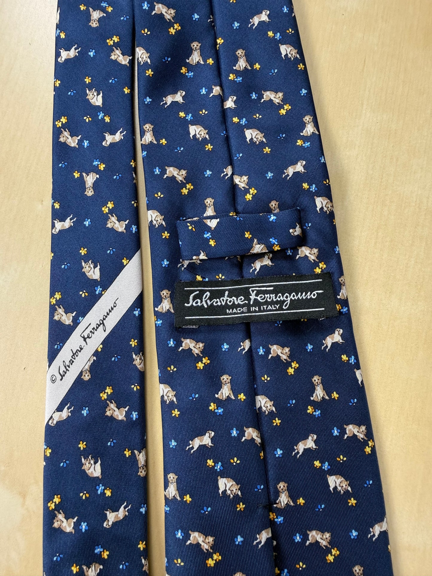 Cravatta Ferragamo blu con cani