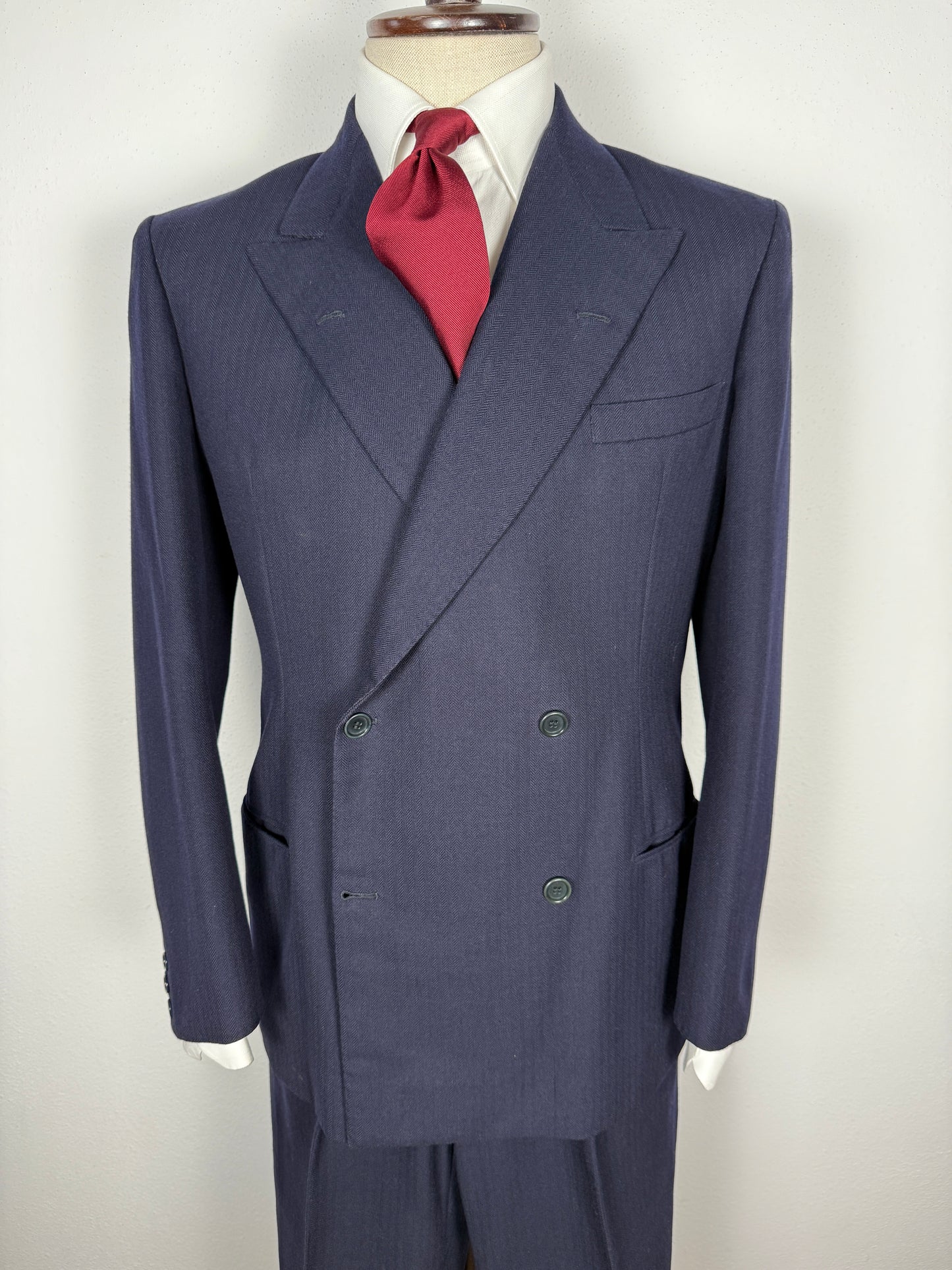 Completo doppiopetto sartoriale anni ‘40/‘50 blu spinato - tg. 46/48